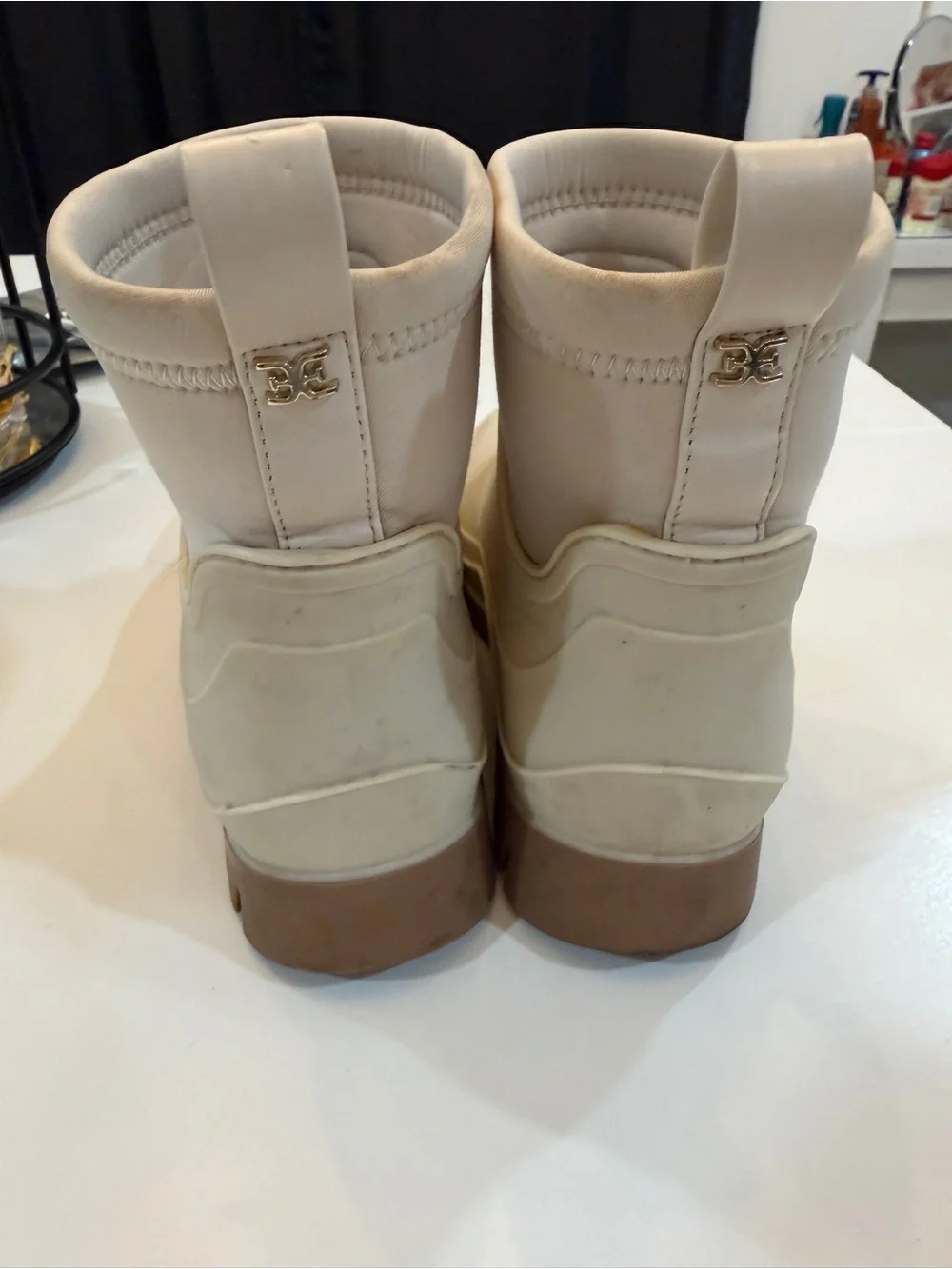 Women’s Beige Ankle Rain Boots - Slip-On Waterproof Chelsea Style